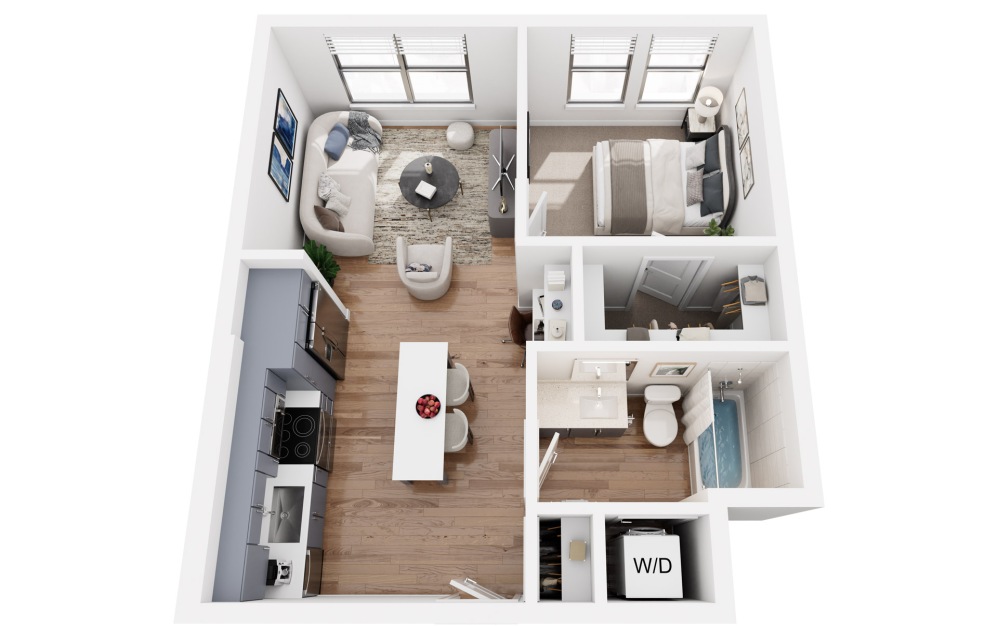 A0 - 1 bedroom floorplan layout with 1 bathroom and 563 square feet
