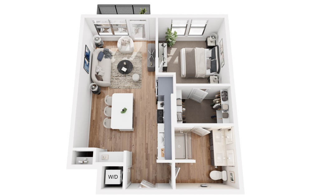 A2 - 1 bedroom floorplan layout with 1 bathroom and 725 square feet