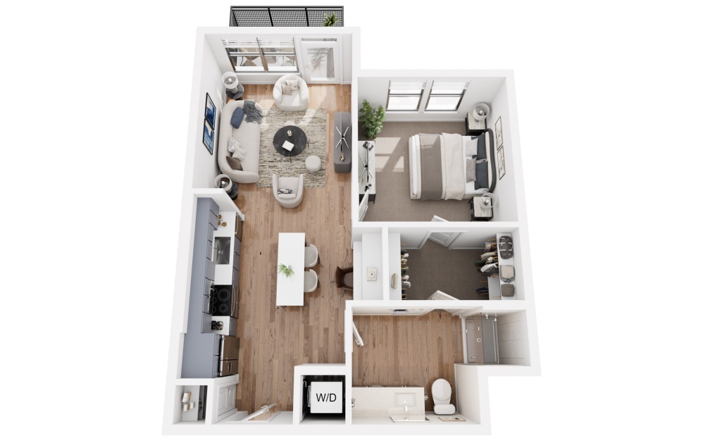 A3 - 1 bedroom floorplan layout with 1 bathroom and 741 square feet