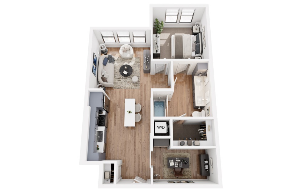 A5 - 1 bedroom floorplan layout with 1 bathroom and 847 square feet