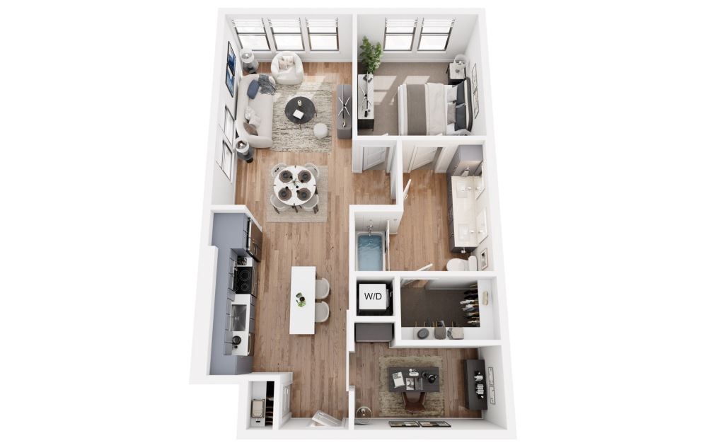 A6 - 1 bedroom floorplan layout with 1 bathroom and 897 square feet