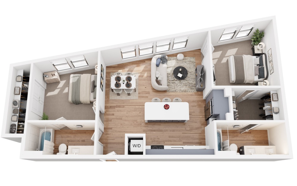 B4 - 2 bedroom floorplan layout with 2 bathrooms and 1094 square feet
