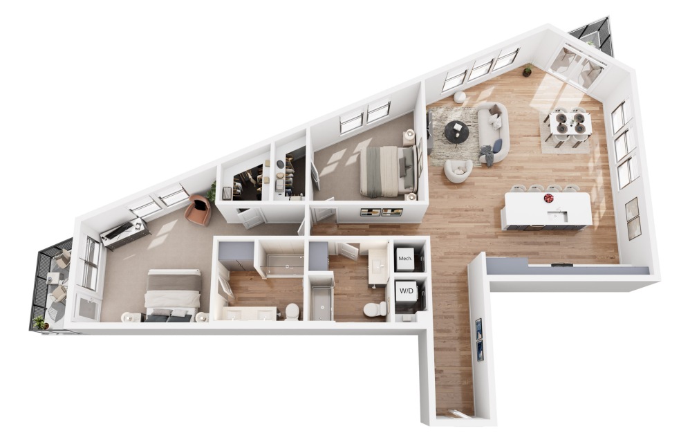 B8 - 2 bedroom floorplan layout with 2 bathrooms and 1472 square feet